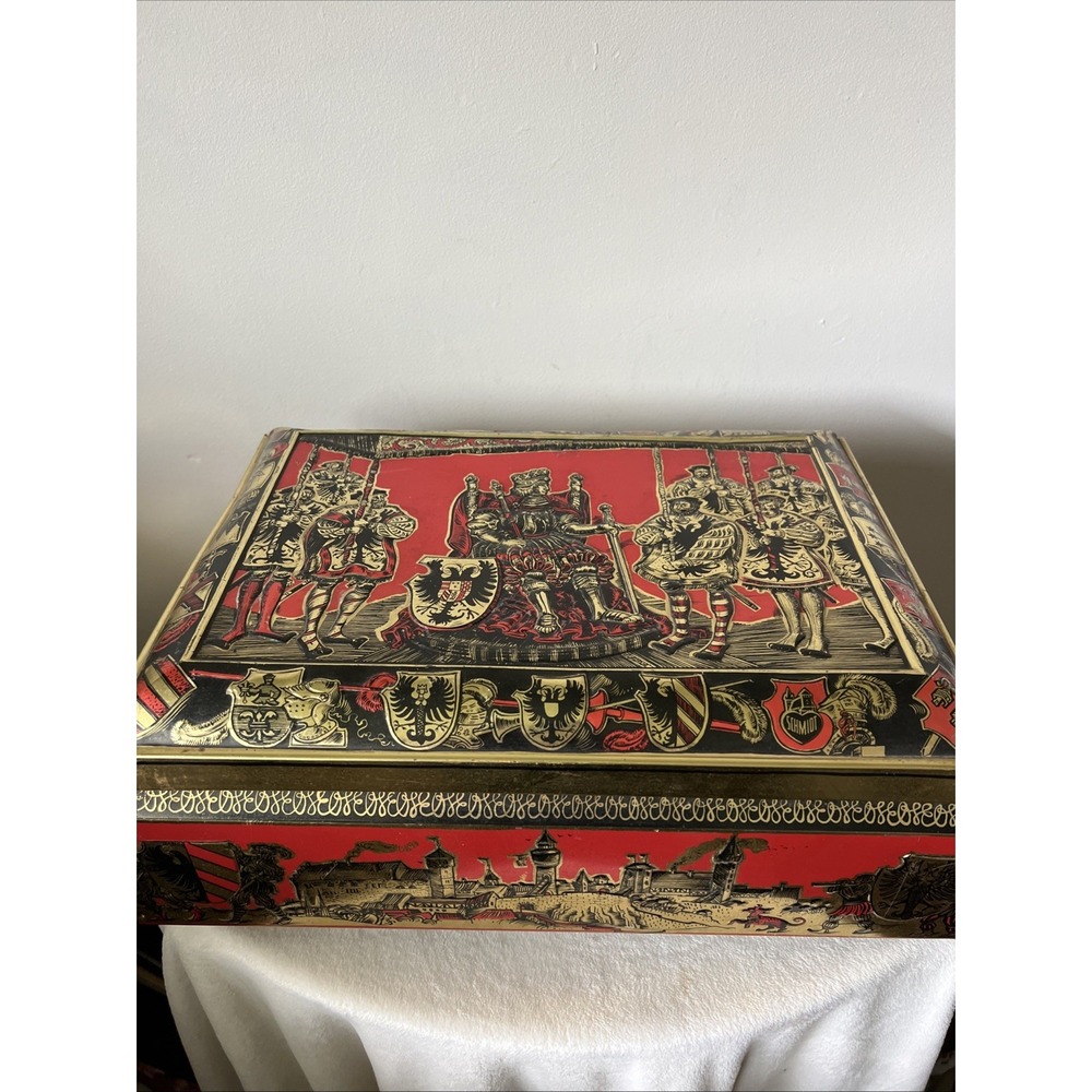 Vtg Germany E Otto Schmidt Large Tin Box Hinged Top Nurnberg Lebkuchen-Schmidt